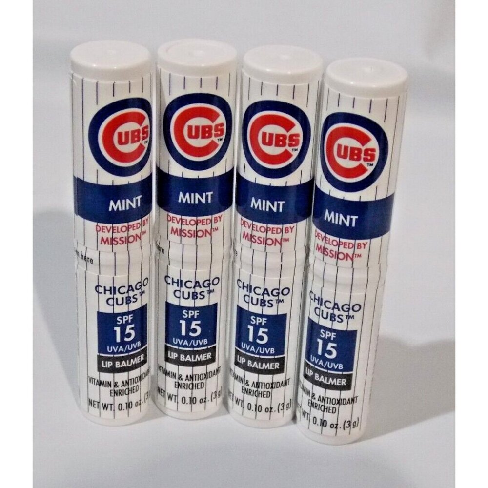 Set of 4 Sealed MLB Chicago Cubs SPF 15 Lip Balm Mission Skincare